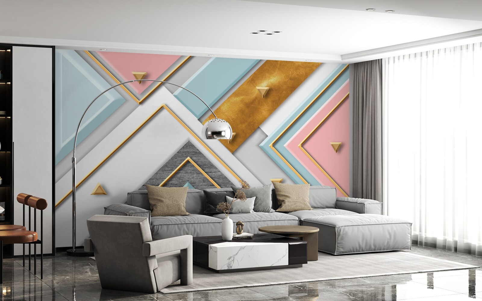 Fototapeta delikatna różowa mozaika ozdobiona złotem