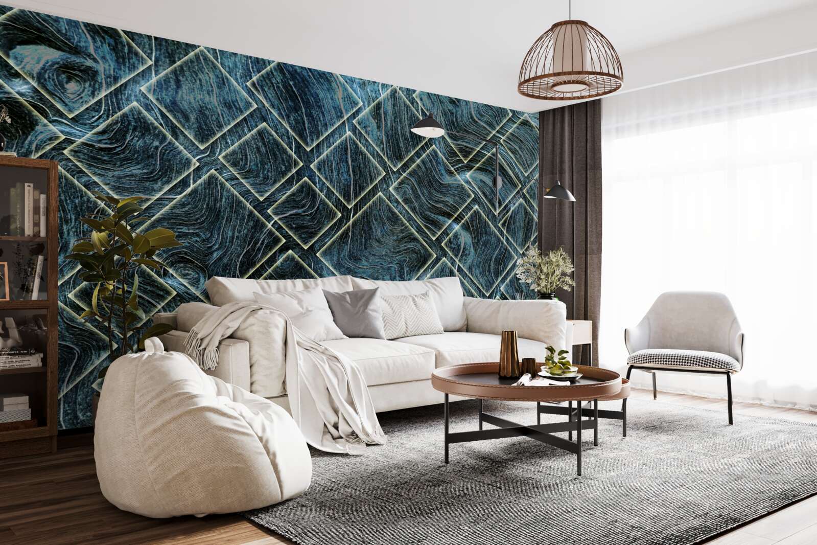 Fototapeta białe kształty w czarnym dymie