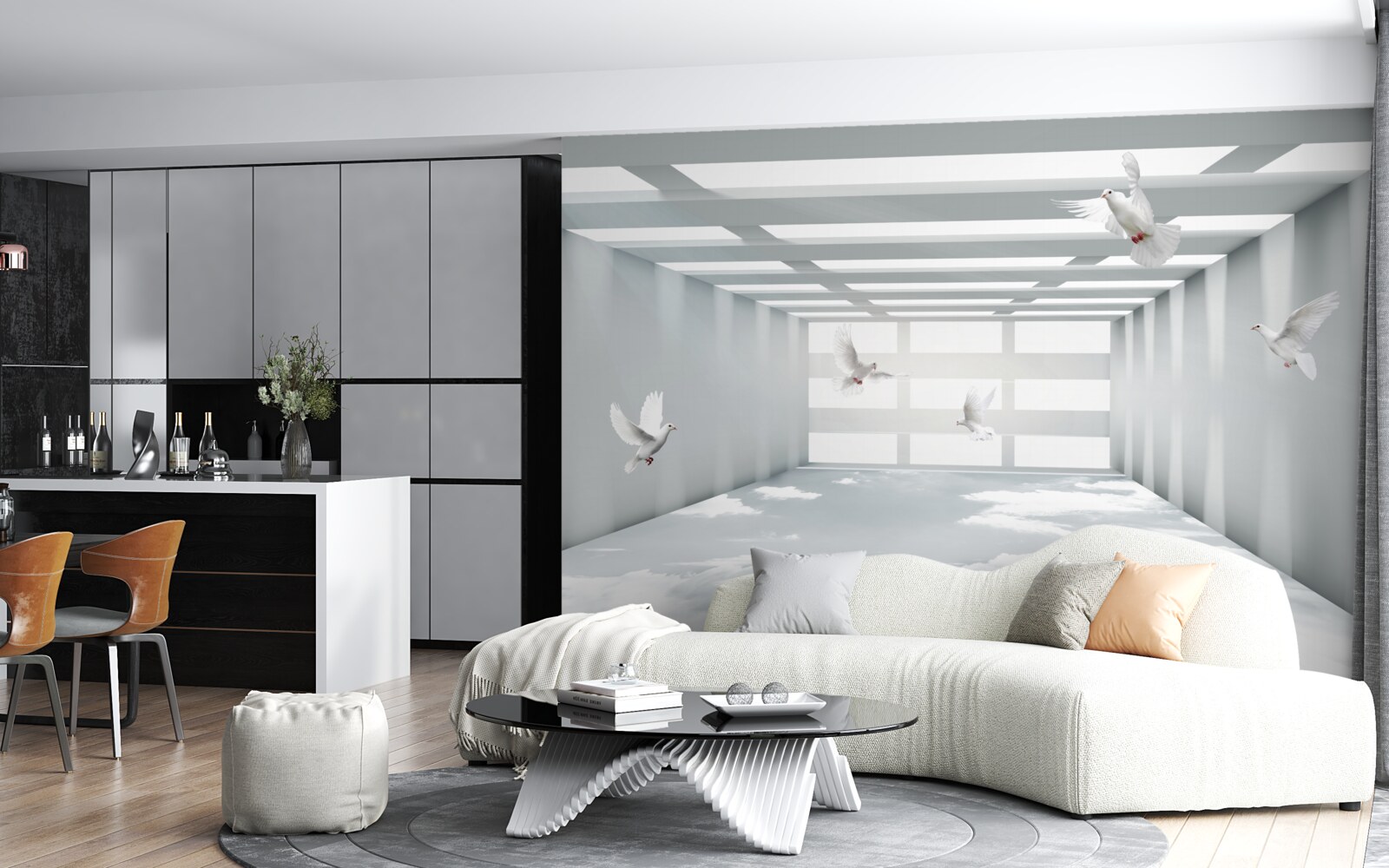 Fototapeta jasne przejście, w którym w powietrzu unoszą się motyle