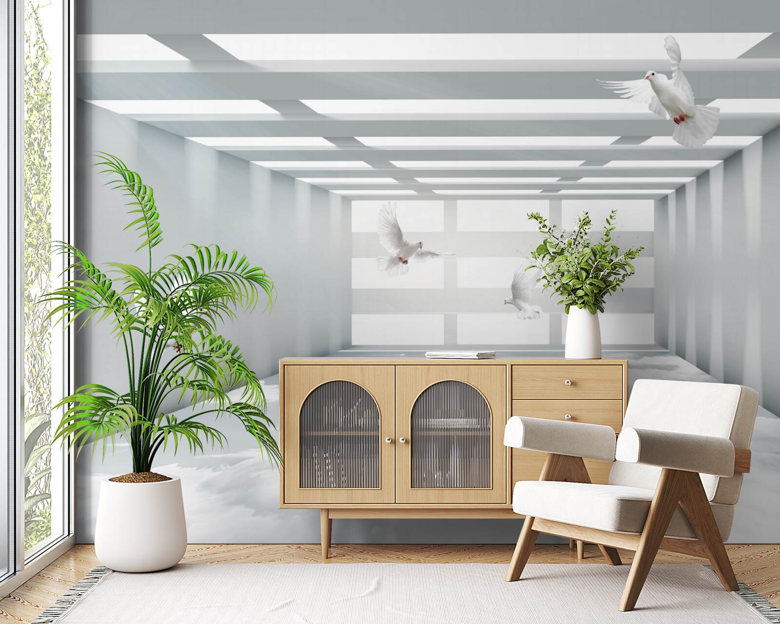 Fototapeta jasne przejście, w którym w powietrzu unoszą się motyle