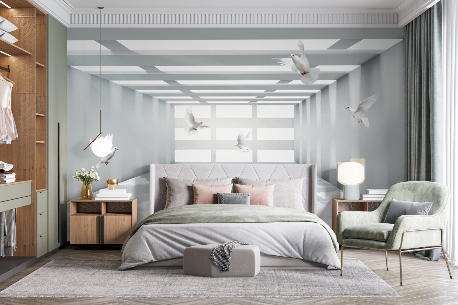 Fototapeta jasne przejście, w którym w powietrzu unoszą się motyle