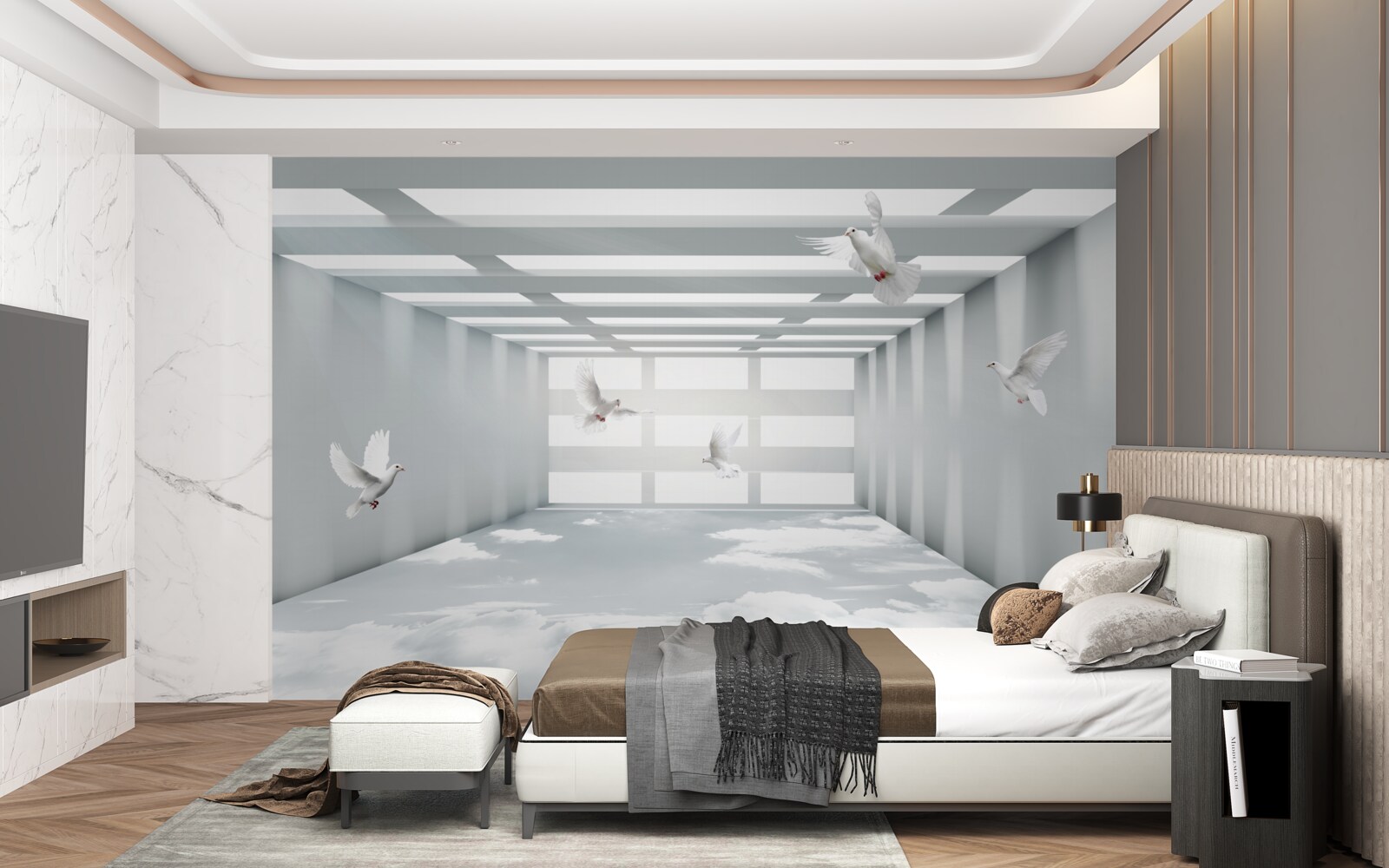 Fototapeta jasne przejście, w którym w powietrzu unoszą się motyle