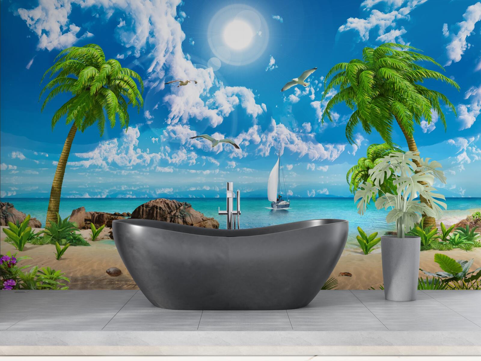 Fototapeta tropikalne molo z łodzią