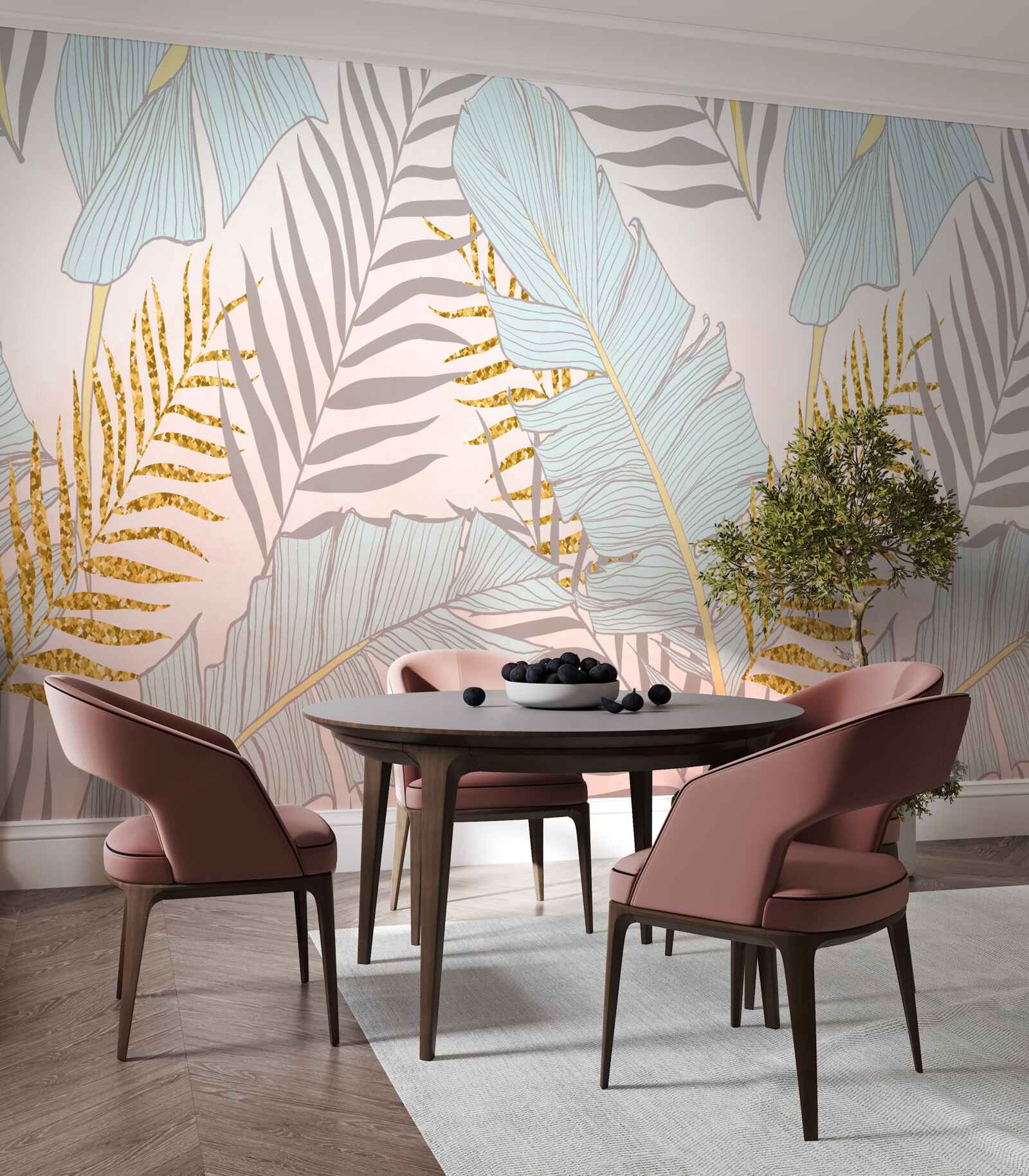 Fototapeta liście bananów i złota paproć