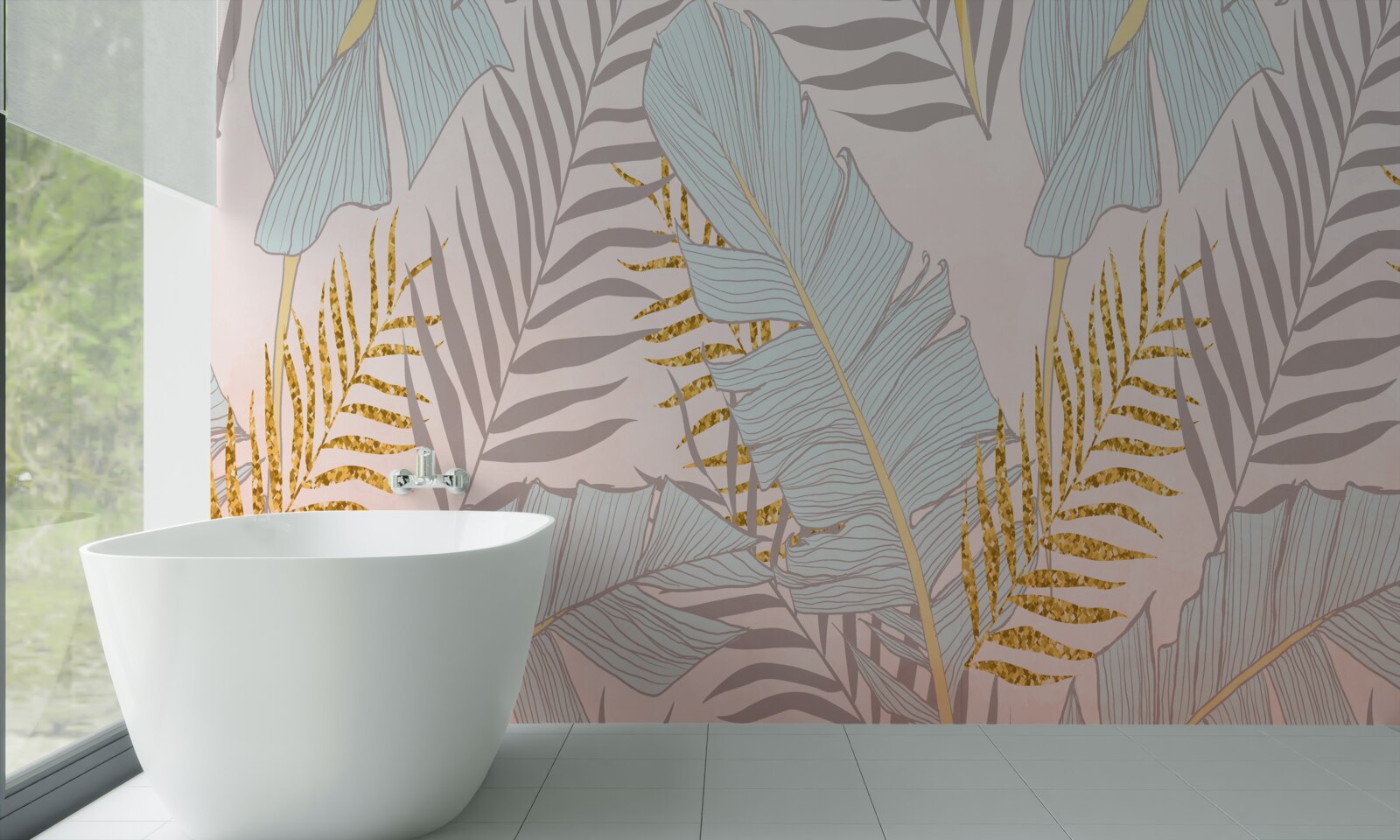 Fototapeta liście bananów i złota paproć