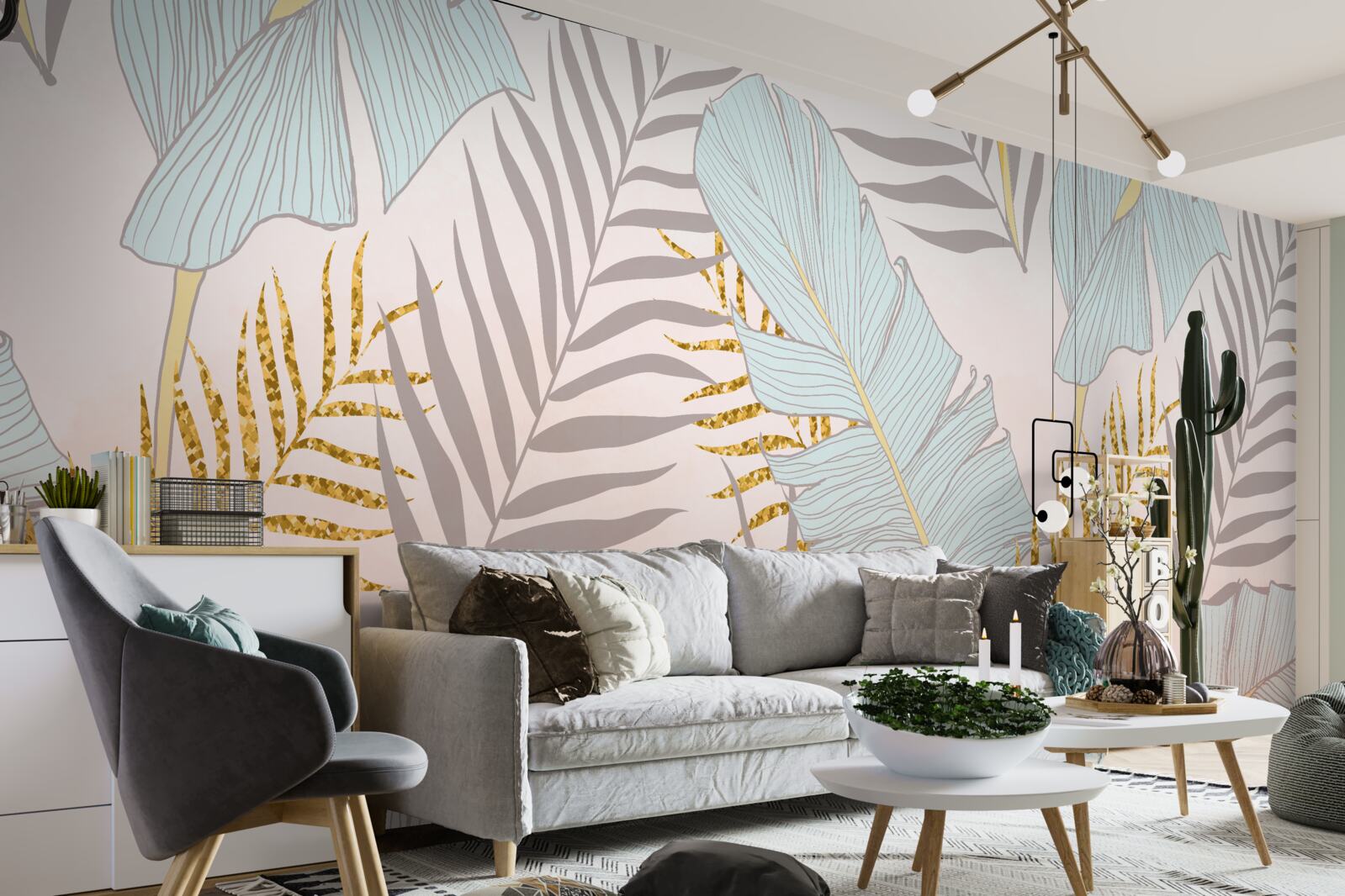 Fototapeta liście bananów i złota paproć