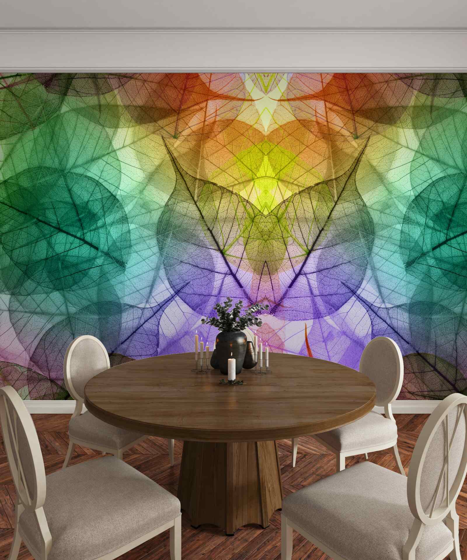 Fototapeta liście mieniące się wszystkimi odcieniami tęczy