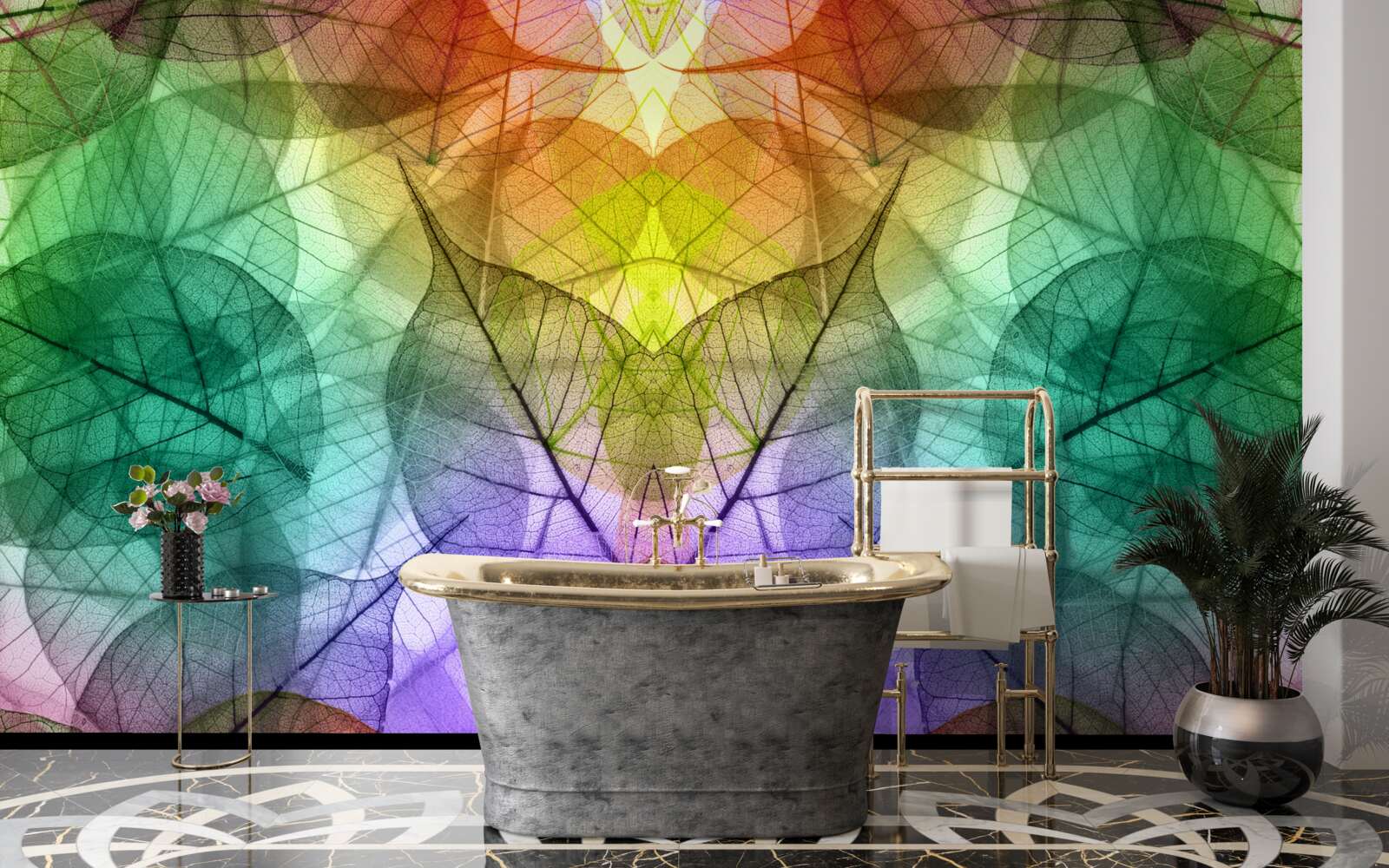 Fototapeta liście mieniące się wszystkimi odcieniami tęczy