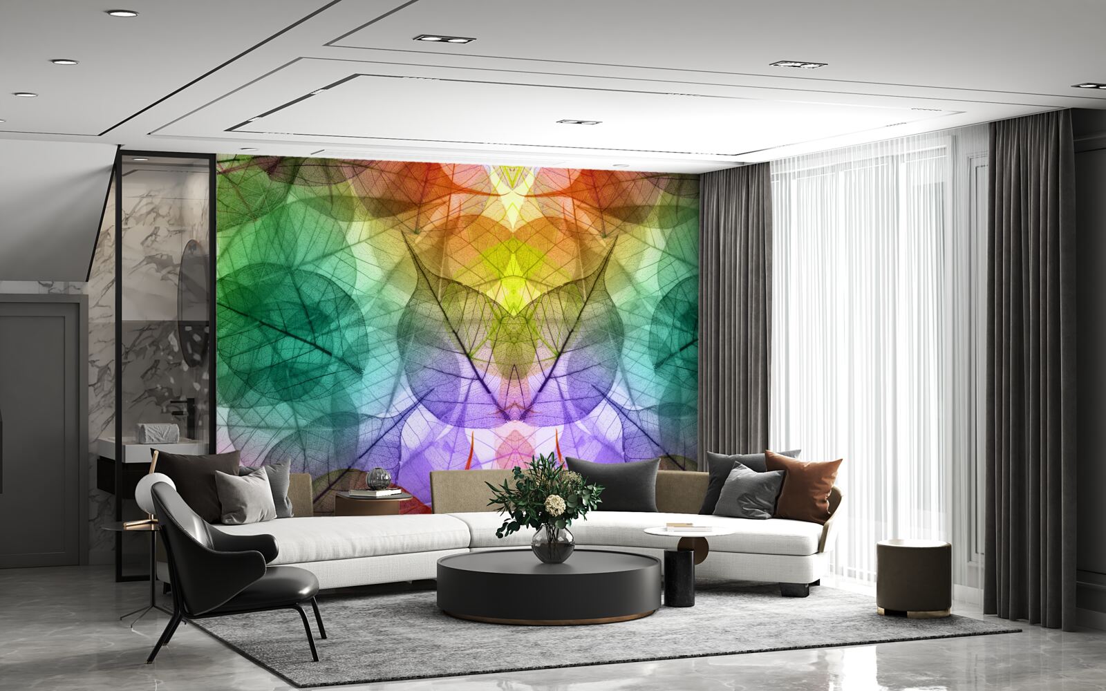 Fototapeta liście mieniące się wszystkimi odcieniami tęczy