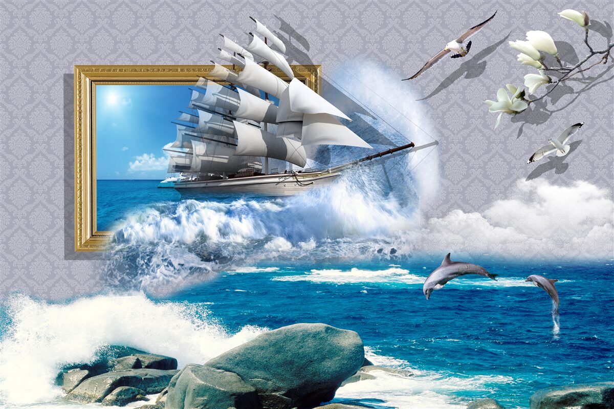 Fototapeta obraz huraganu morskiego na łodzi wiatrowej