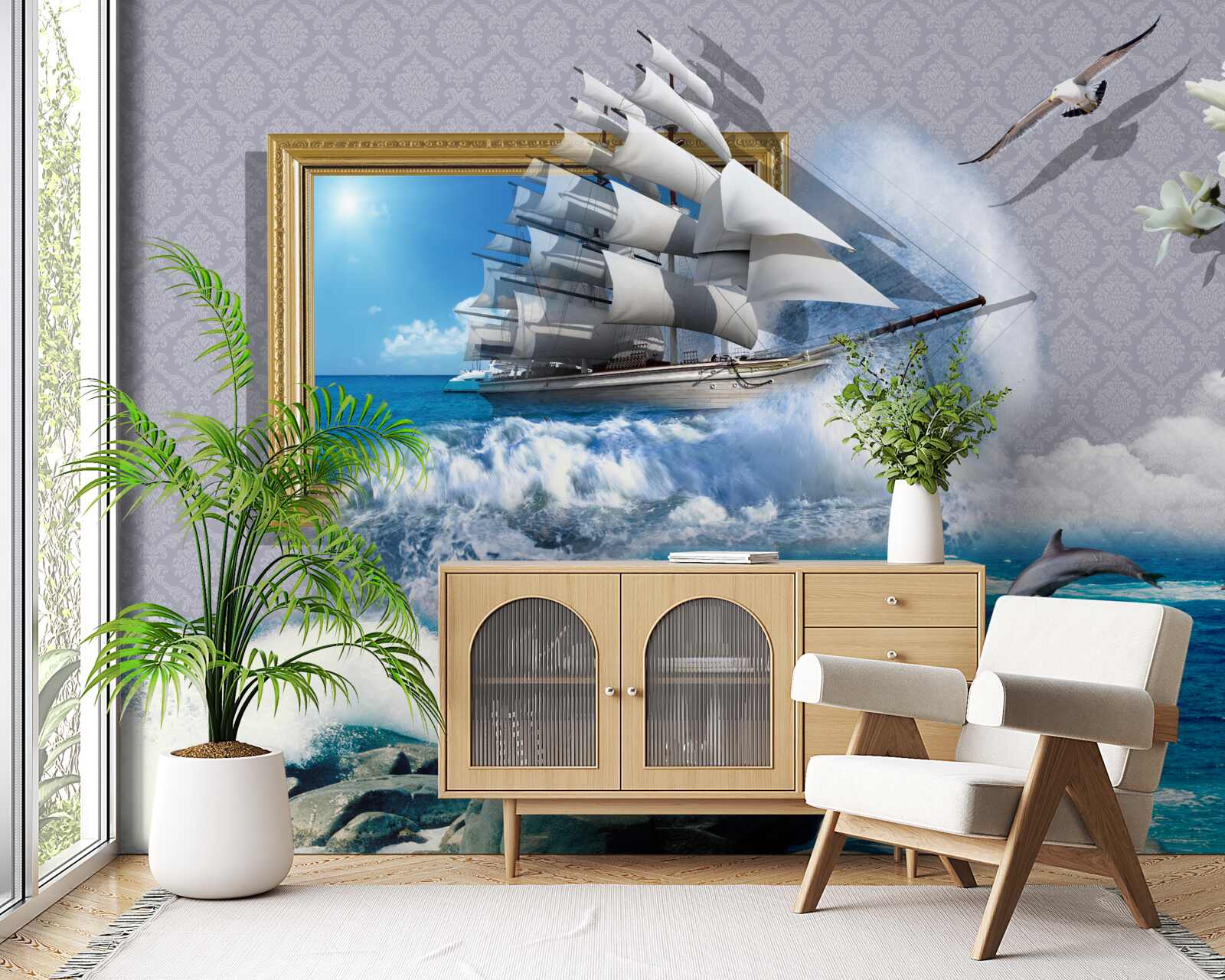 Fototapeta obraz huraganu morskiego na łodzi wiatrowej