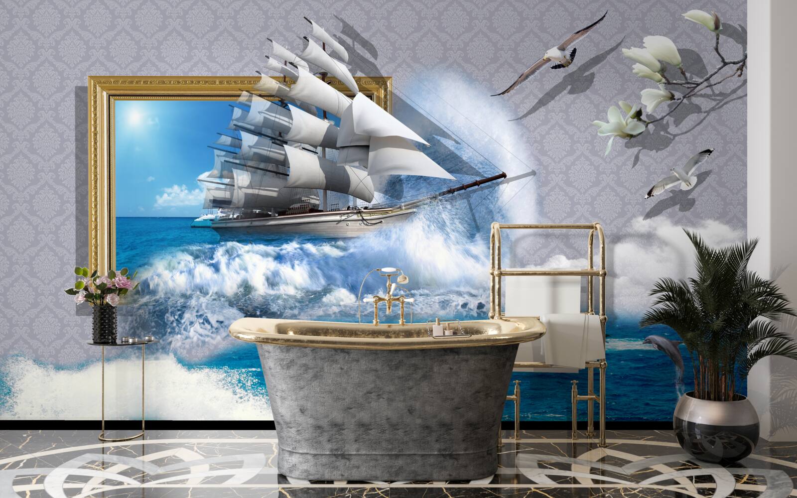 Fototapeta obraz huraganu morskiego na łodzi wiatrowej