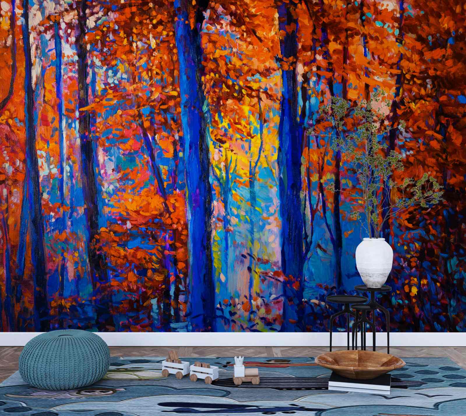 Fototapeta kontrast kolorów w lesie jesienią