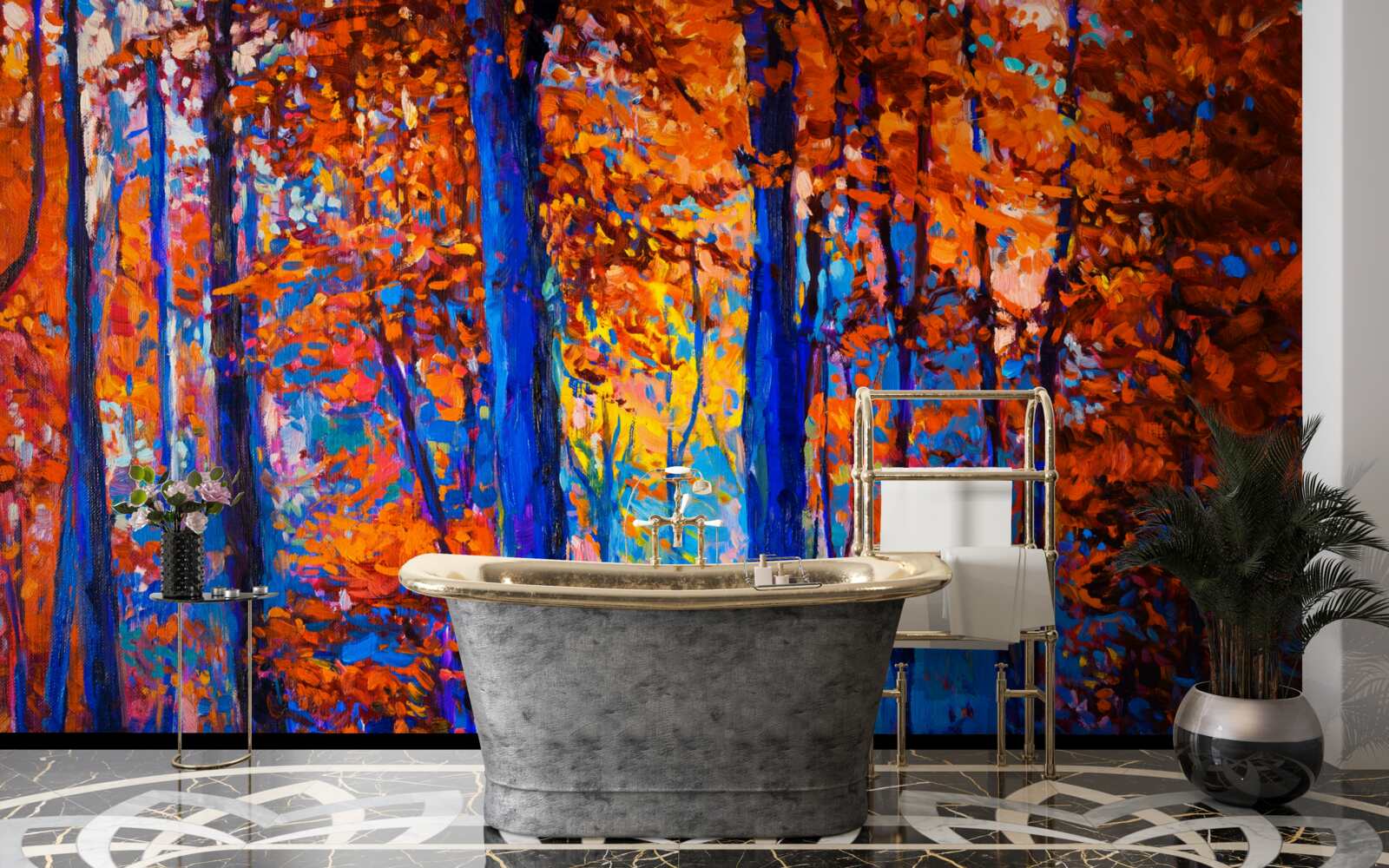 Fototapeta kontrast kolorów w lesie jesienią