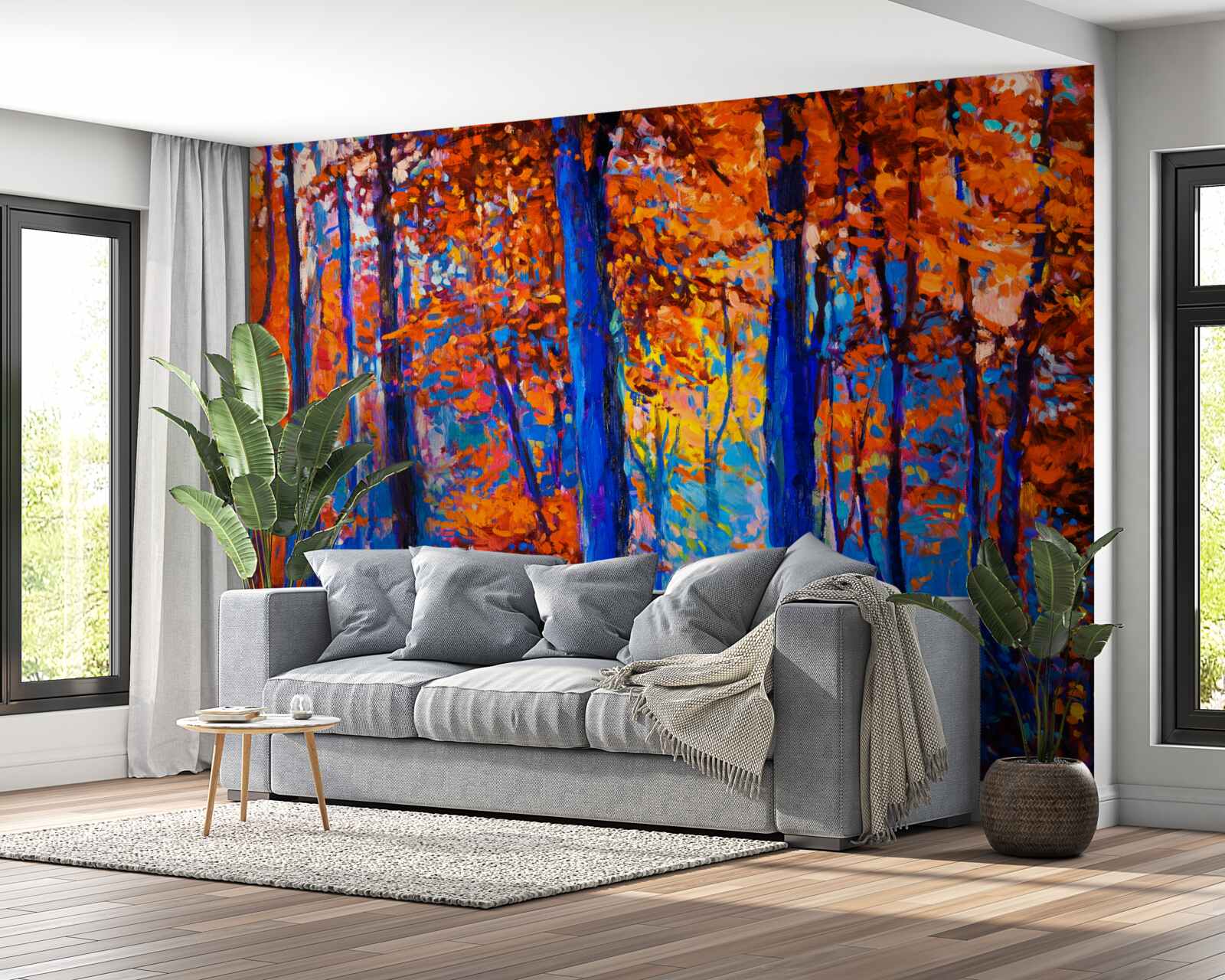 Fototapeta kontrast kolorów w lesie jesienią