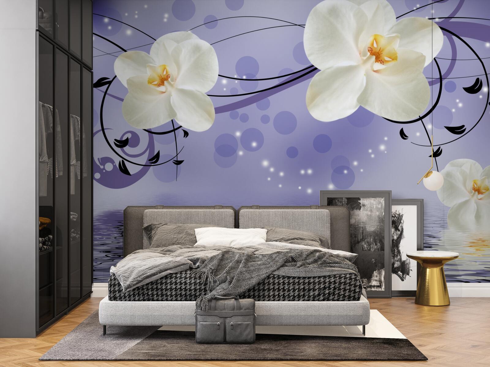 Fototapeta nad stawem znajdują się duże śnieżnobiałe kwiaty