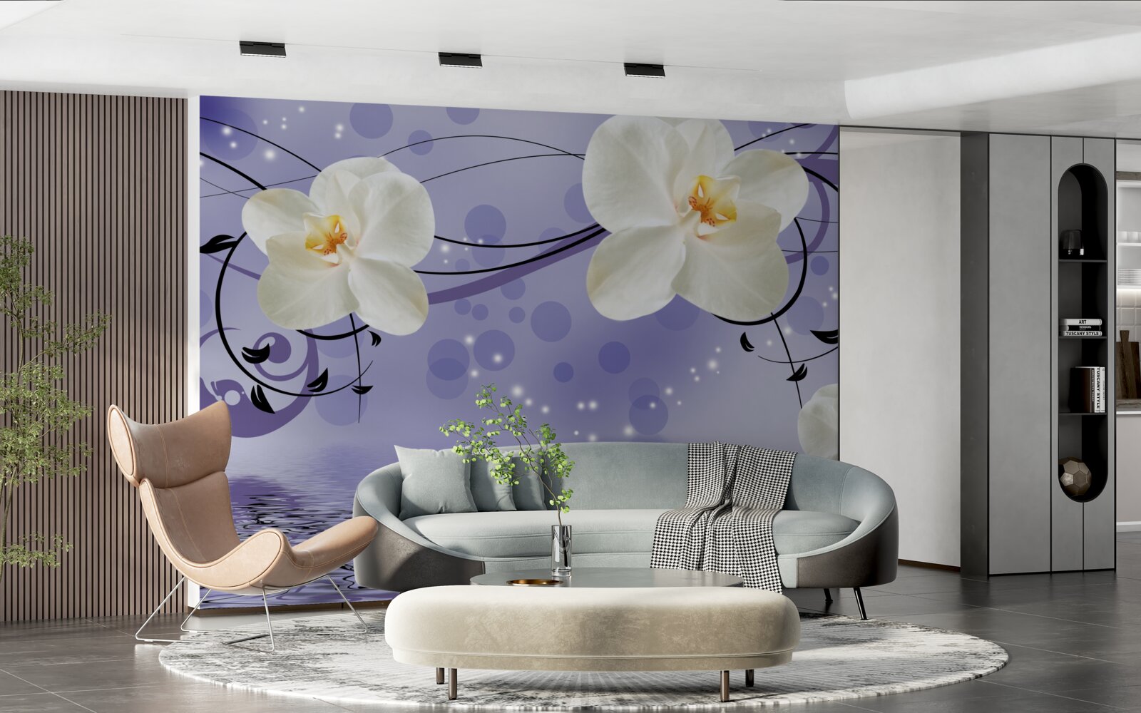 Fototapeta nad stawem znajdują się duże śnieżnobiałe kwiaty