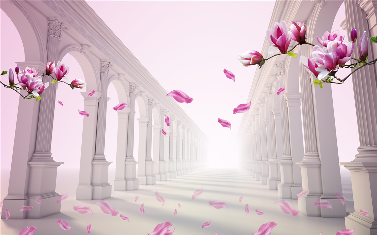 Fototapeta magnolie tworzą niekończący się tunel, kwitnący przepychem