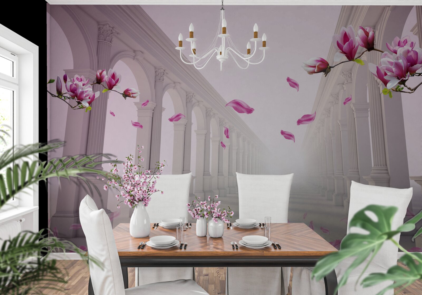 Fototapeta magnolie tworzą niekończący się tunel, kwitnący przepychem