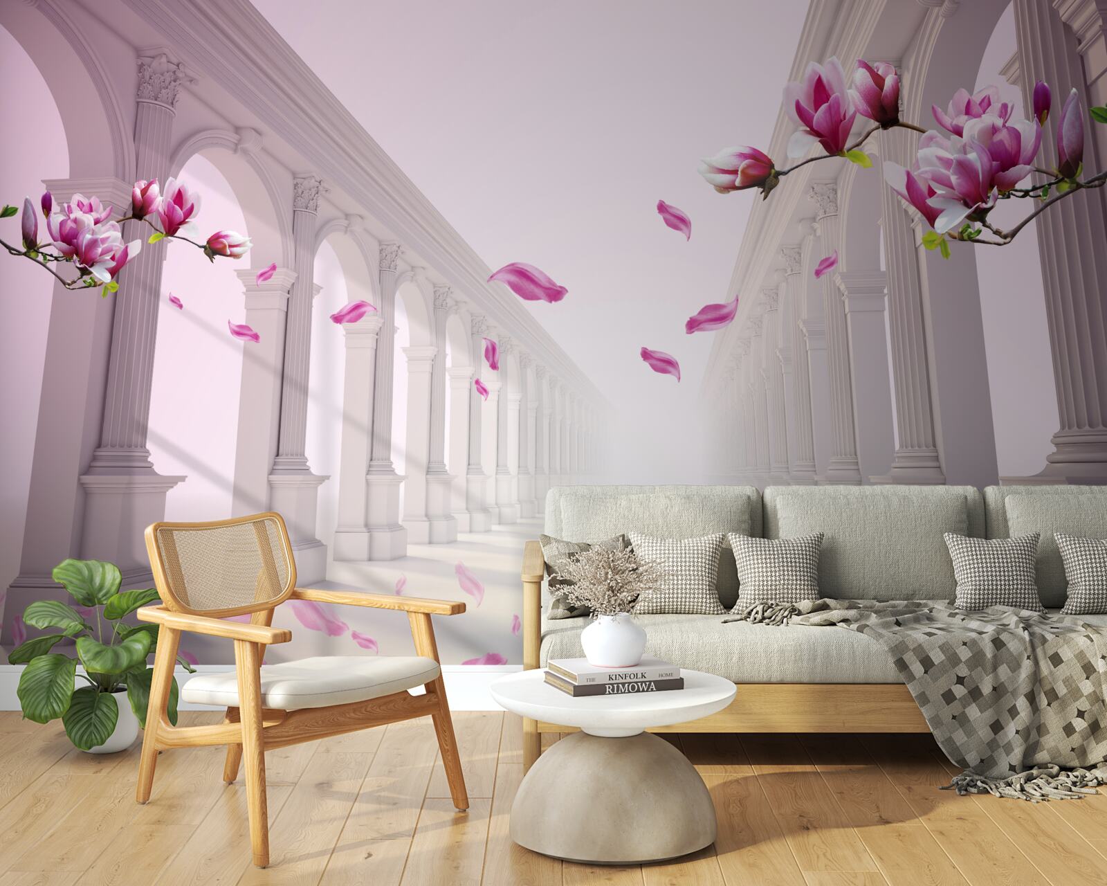 Fototapeta magnolie tworzą niekończący się tunel, kwitnący przepychem