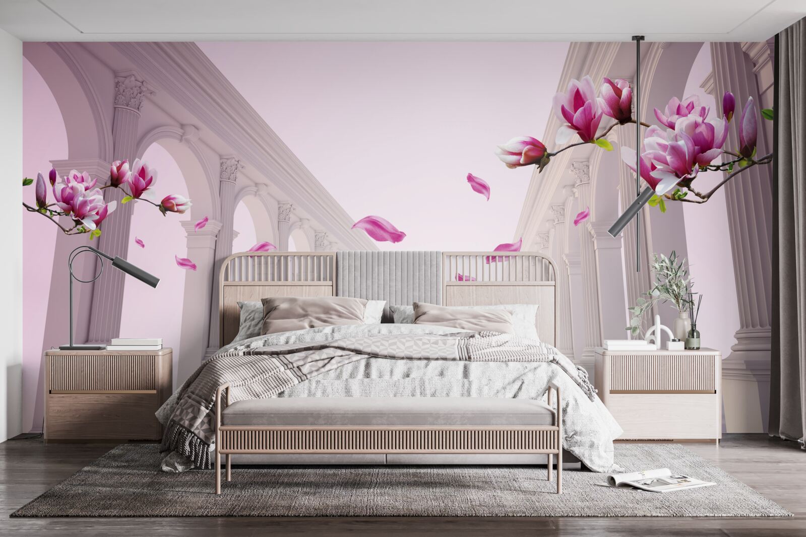 Fototapeta magnolie tworzą niekończący się tunel, kwitnący przepychem