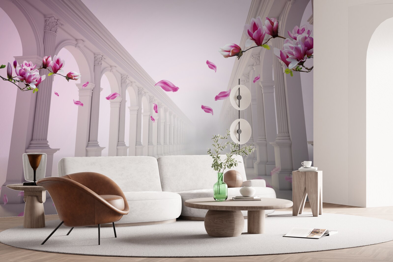 Fototapeta magnolie tworzą niekończący się tunel, kwitnący przepychem