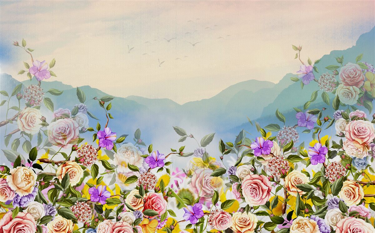 Fototapeta kilka odcieni kwitnienia na trawniku