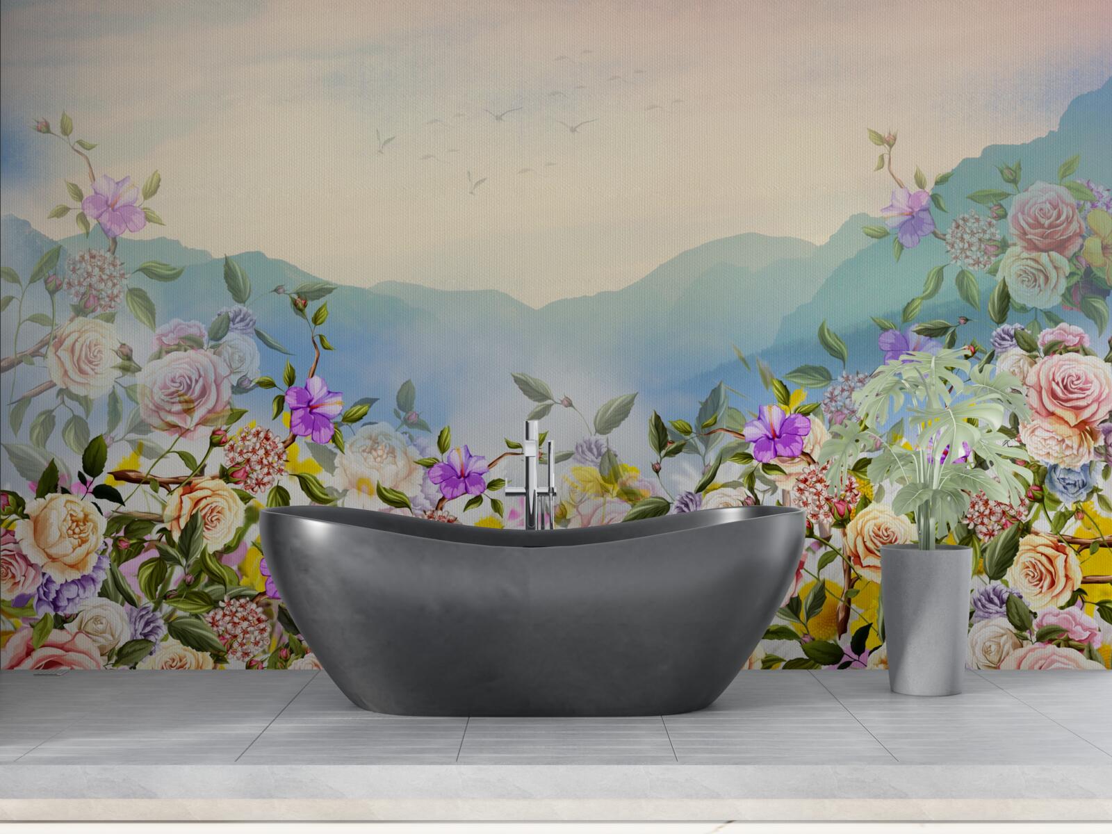 Fototapeta kilka odcieni kwitnienia na trawniku