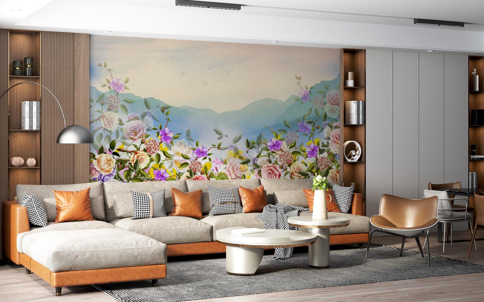 Fototapeta kilka odcieni kwitnienia na trawniku