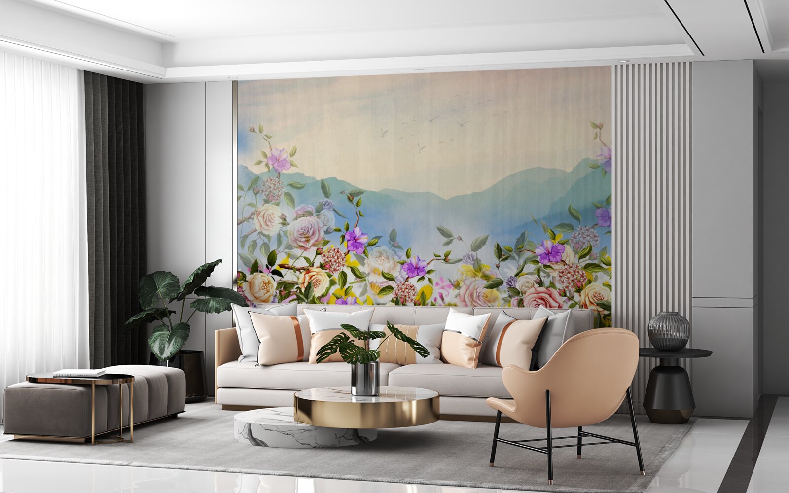 Fototapeta kilka odcieni kwitnienia na trawniku