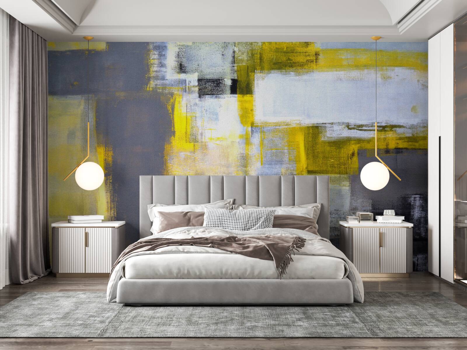 Fototapeta abstrakcyjny obraz w odcieniach żółto-szarych, wykonany farbami