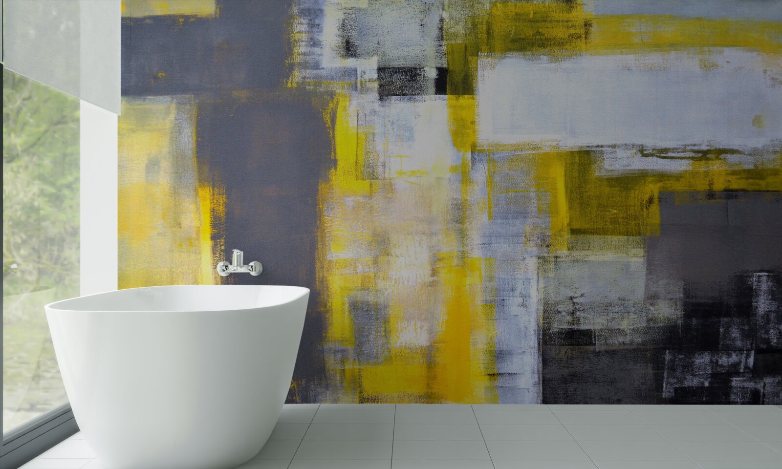 Fototapeta abstrakcyjny obraz w odcieniach żółto-szarych, wykonany farbami