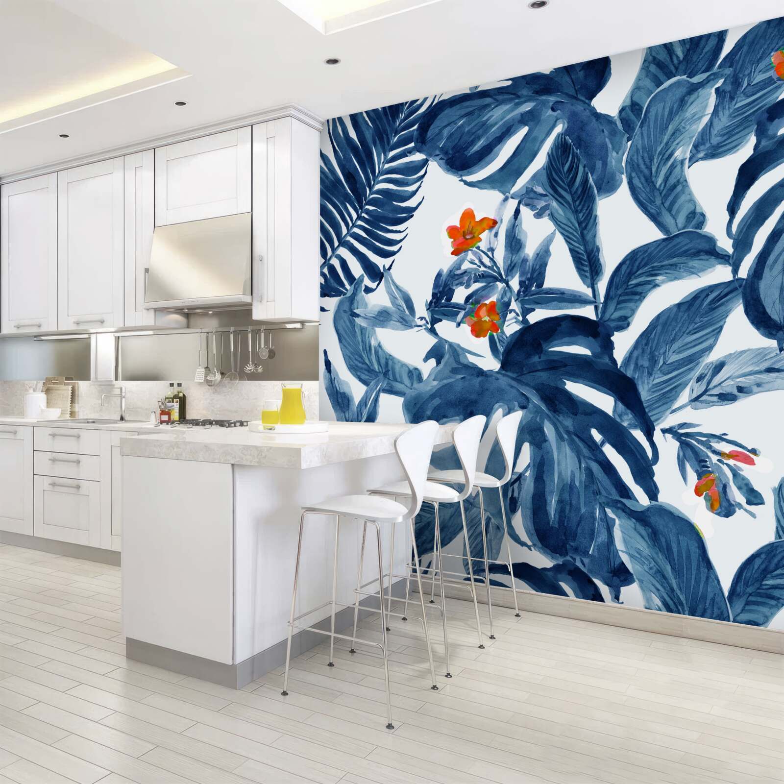 Fototapeta lilia brzoskwiniowa i niebieska paproć