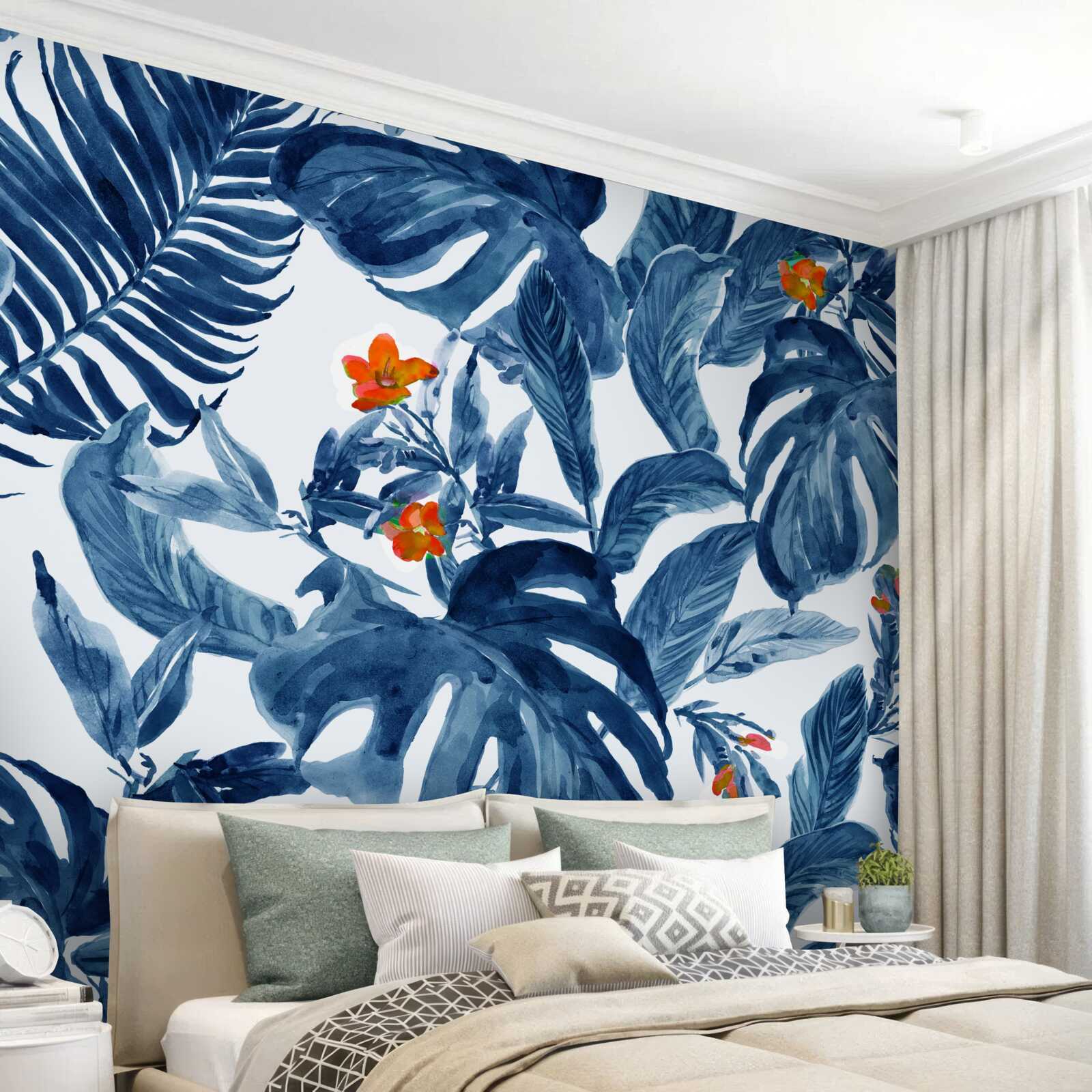 Fototapeta lilia brzoskwiniowa i niebieska paproć