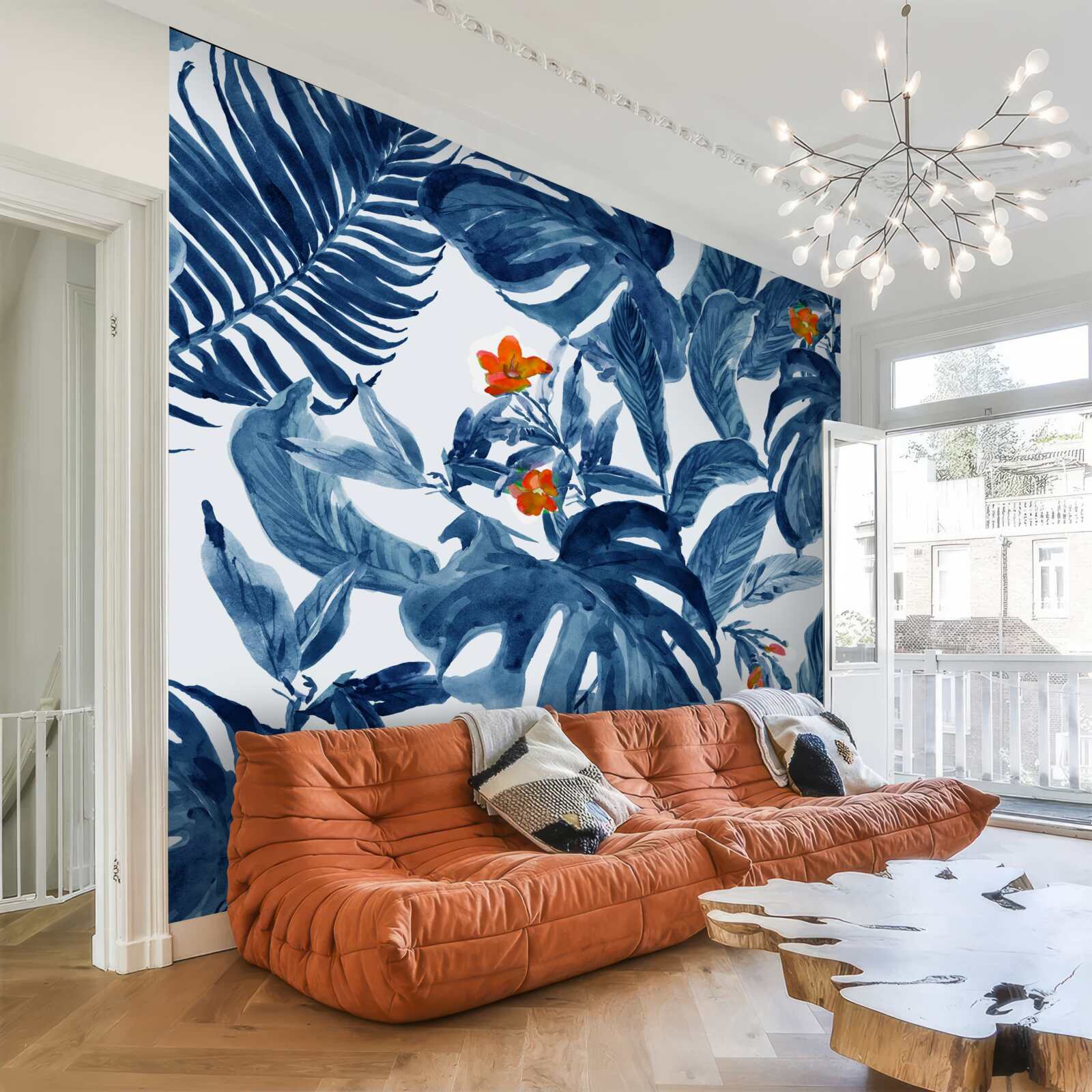 Fototapeta lilia brzoskwiniowa i niebieska paproć