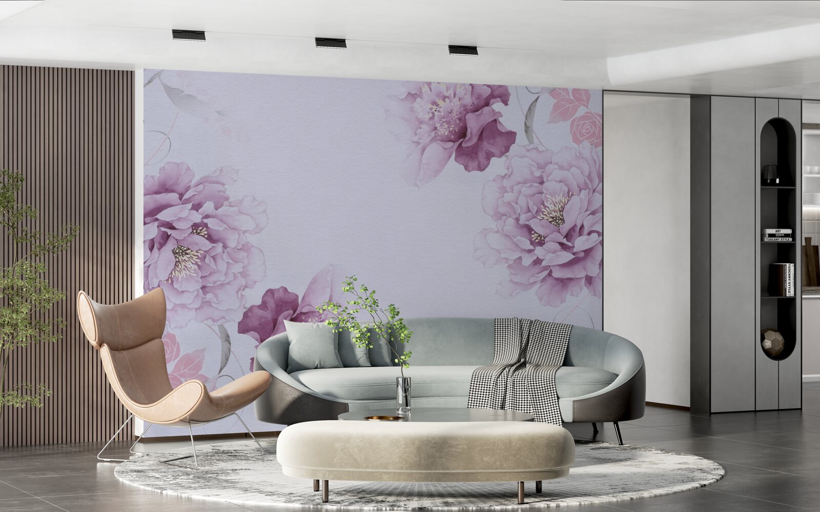 Fototapeta duże liliowe kwiaty na szarym tle