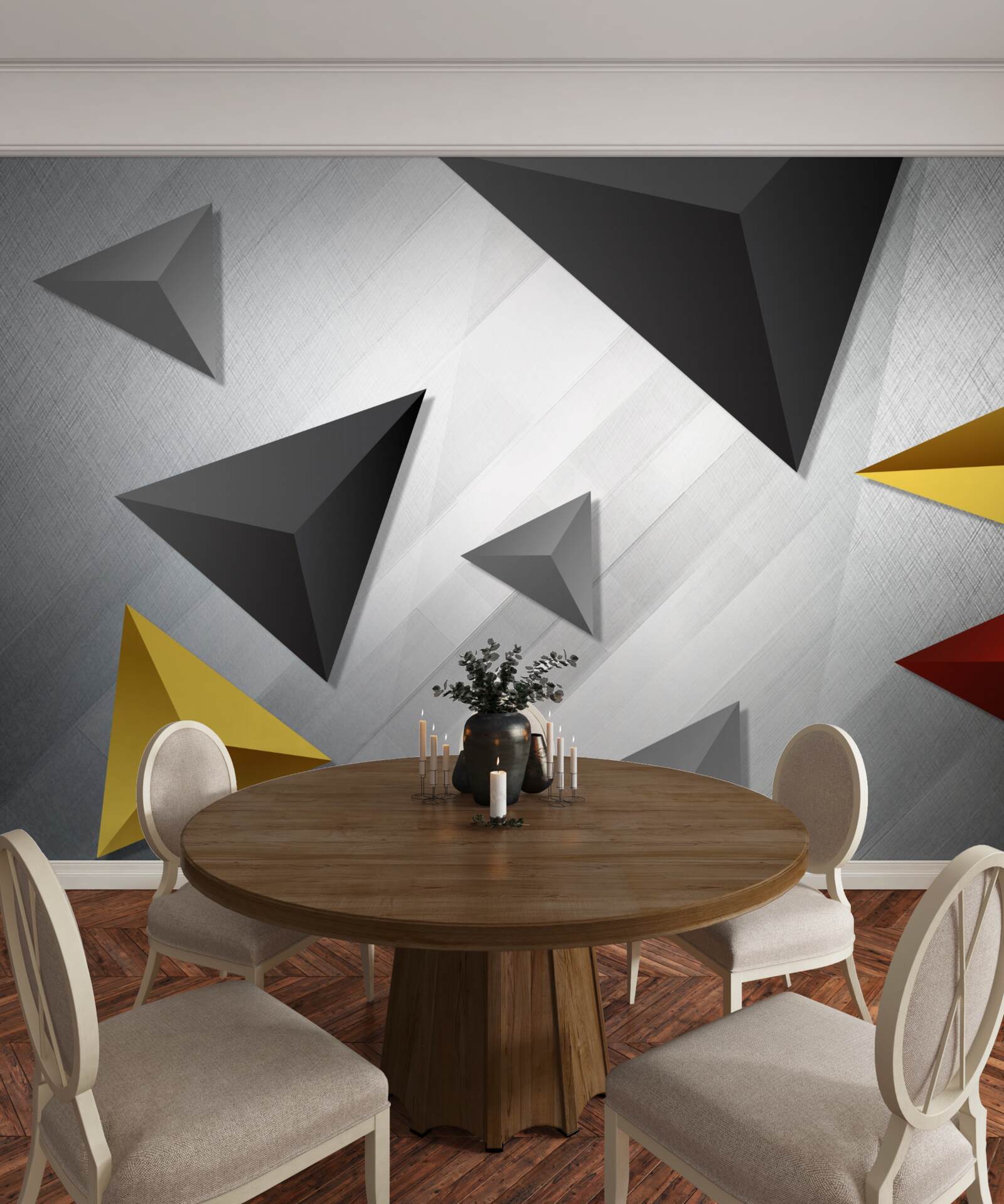 Fototapeta trójkąty o różnych odcieniach unoszące się w powietrzu