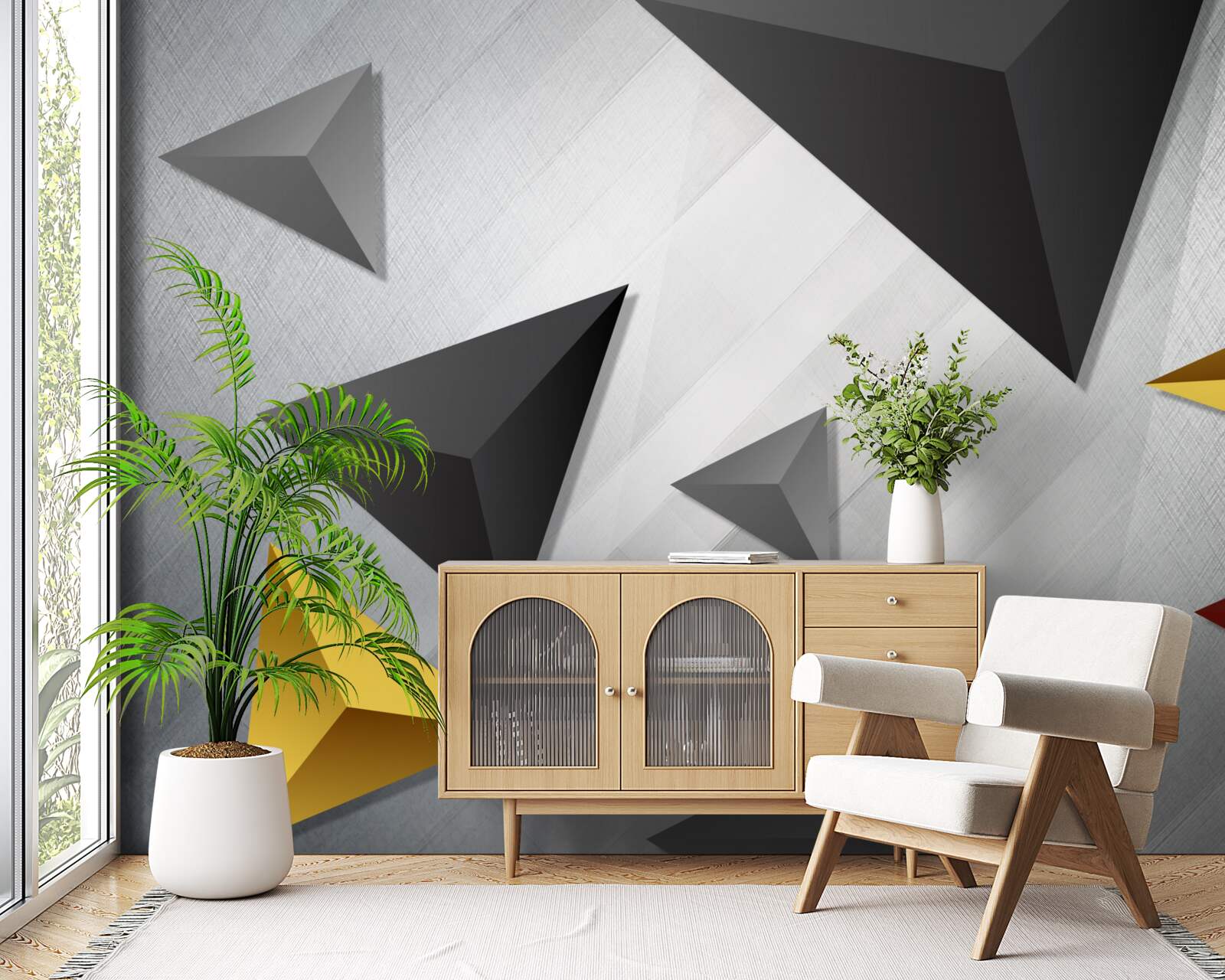 Fototapeta trójkąty o różnych odcieniach unoszące się w powietrzu