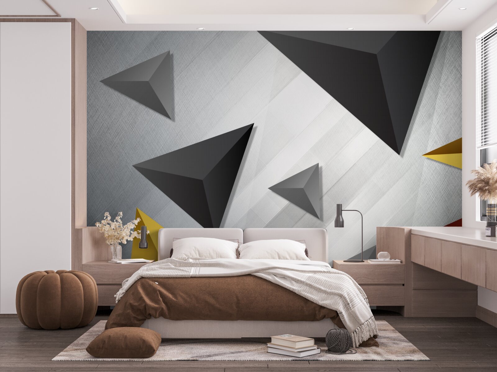 Fototapeta trójkąty o różnych odcieniach unoszące się w powietrzu