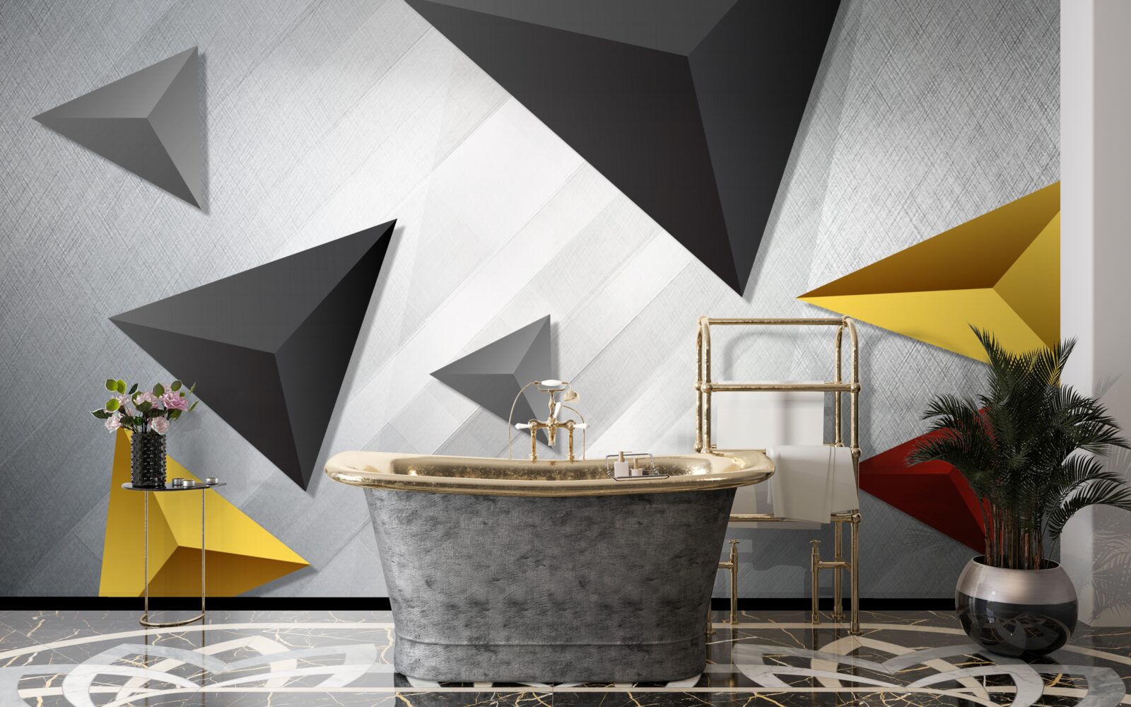 Fototapeta trójkąty o różnych odcieniach unoszące się w powietrzu