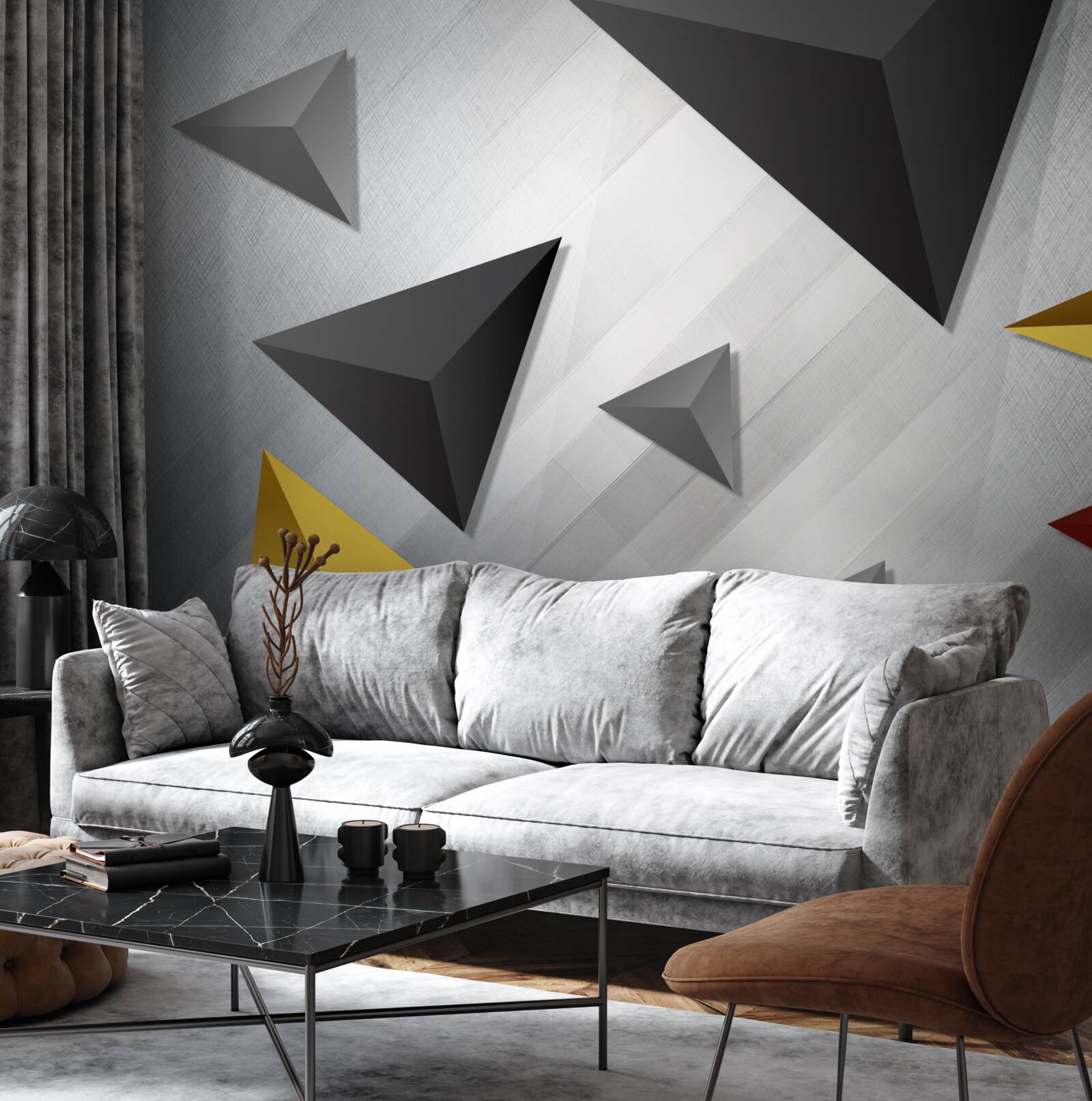 Fototapeta trójkąty o różnych odcieniach unoszące się w powietrzu