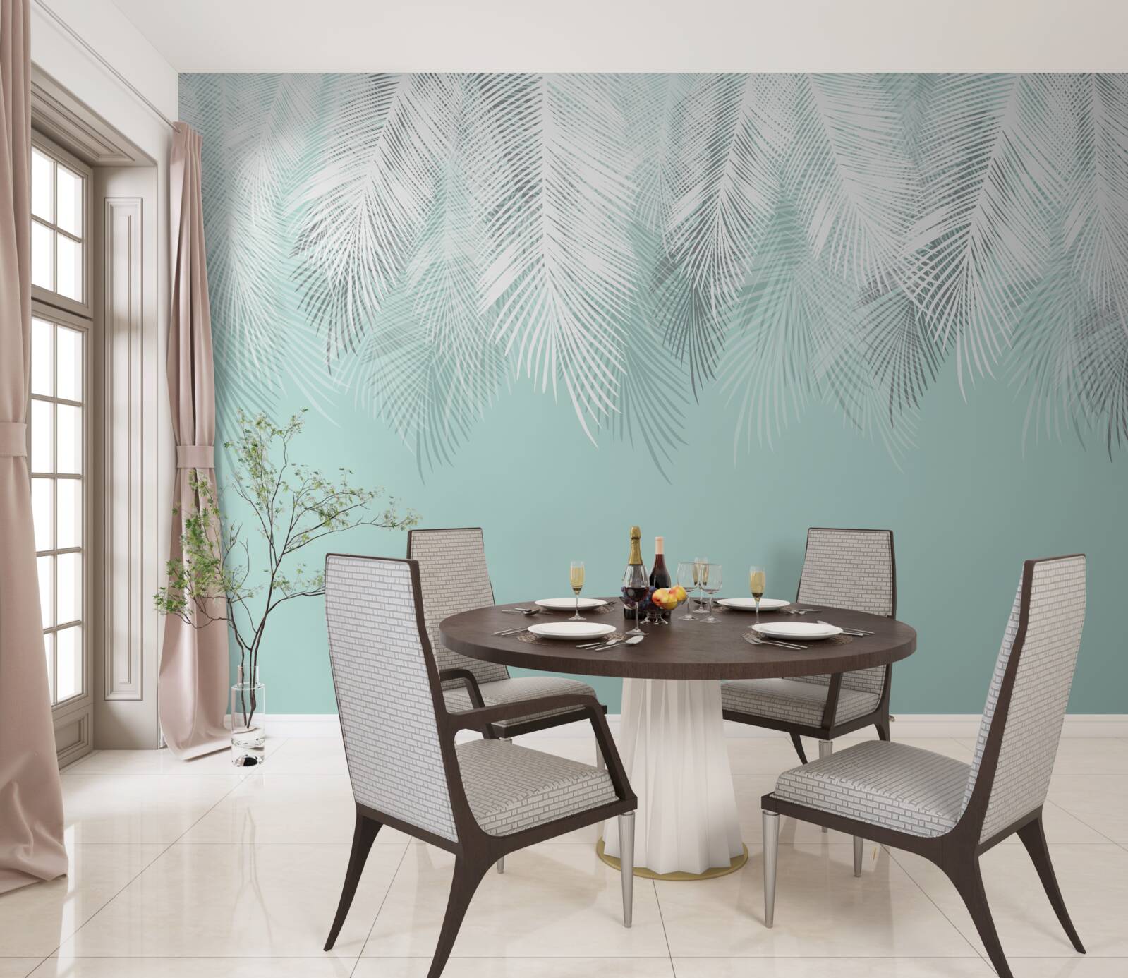 Fototapeta liście palmowe są białe na turkusowym tle