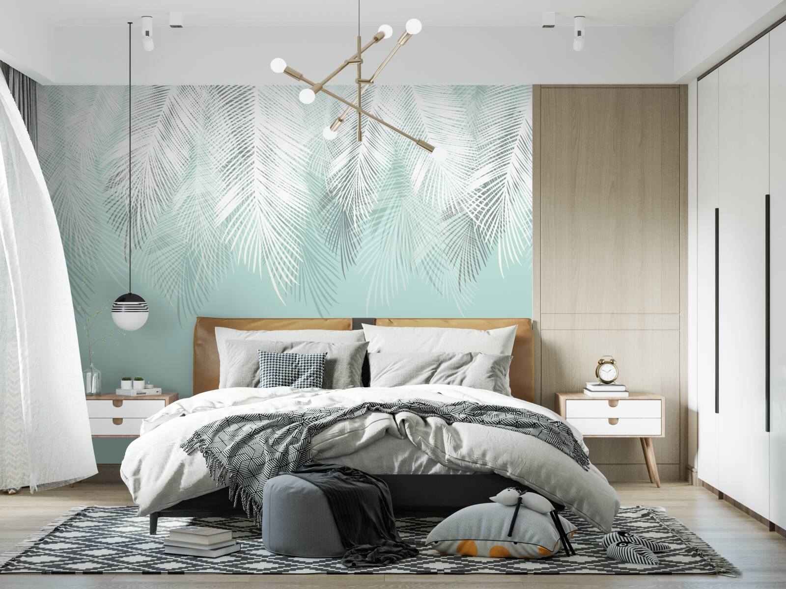 Fototapeta liście palmowe są białe na turkusowym tle