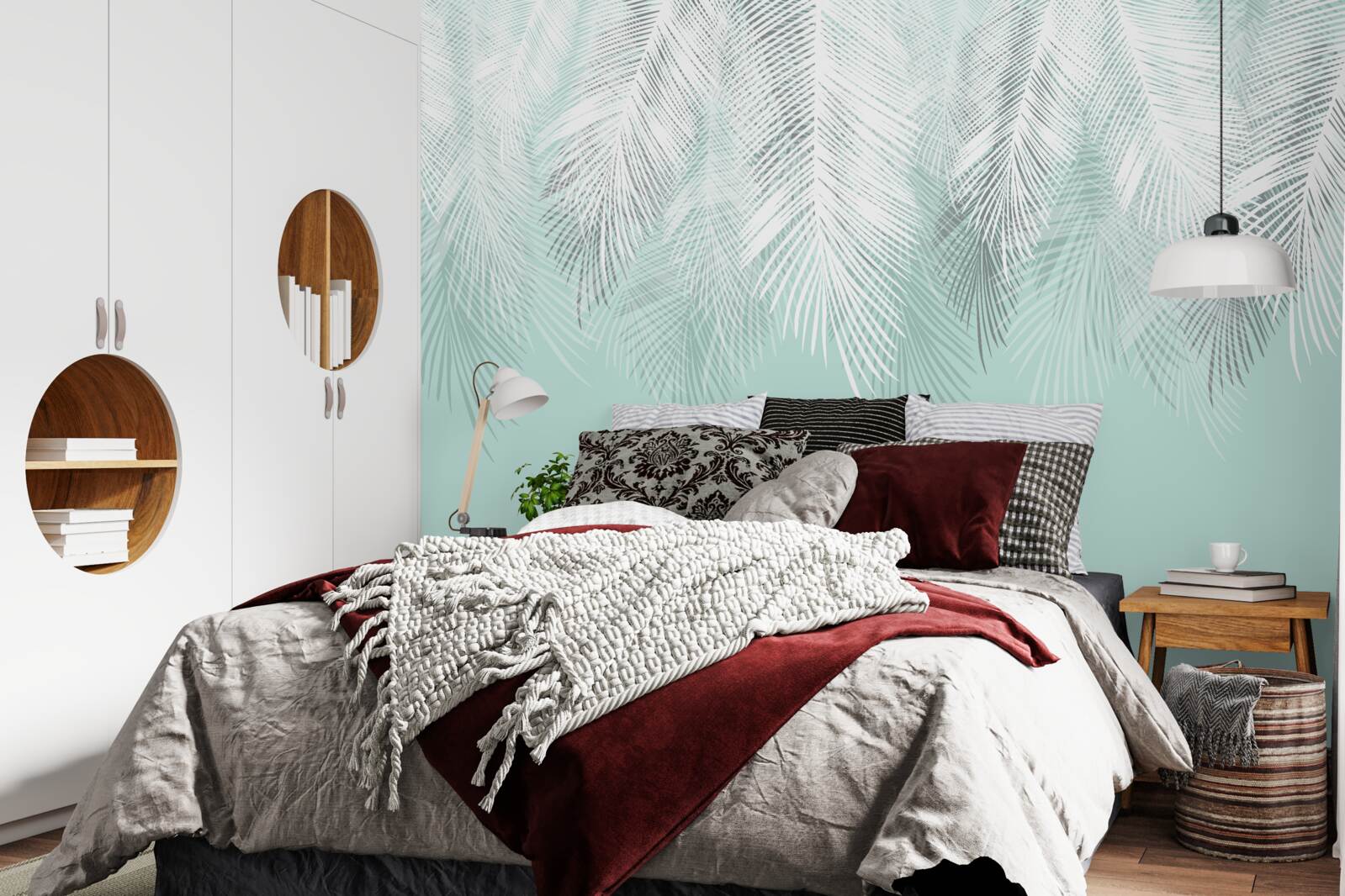 Fototapeta liście palmowe są białe na turkusowym tle