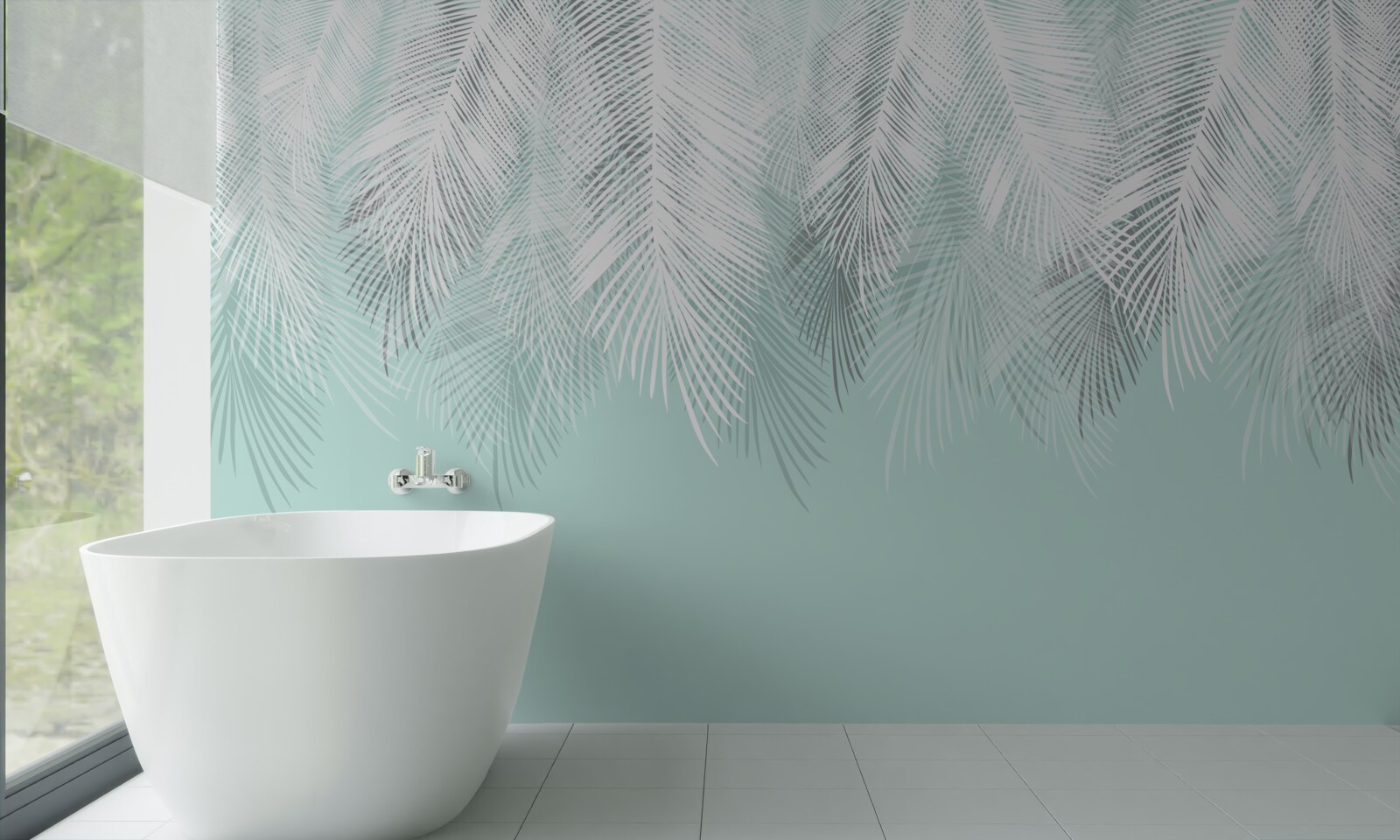 Fototapeta liście palmowe są białe na turkusowym tle