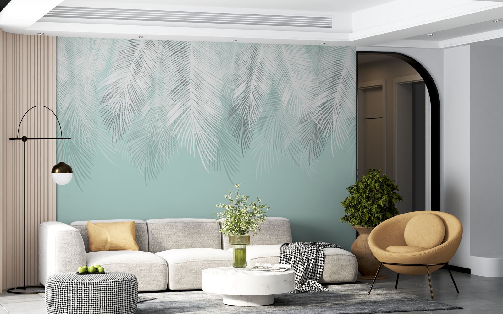 Fototapeta liście palmowe są białe na turkusowym tle