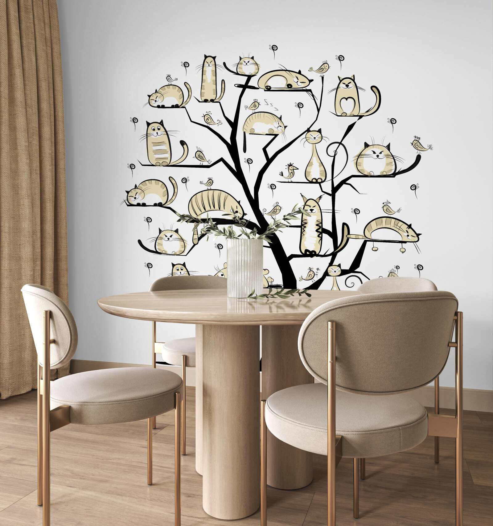 Fototapeta puszyste koty na gałęziach drzew