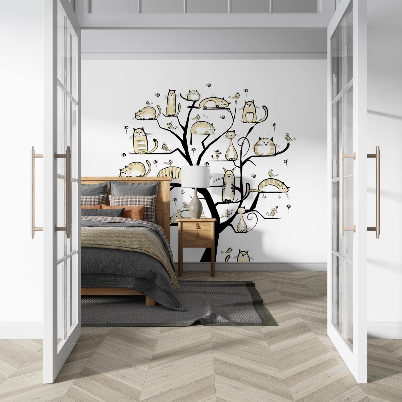 Fototapeta puszyste koty na gałęziach drzew