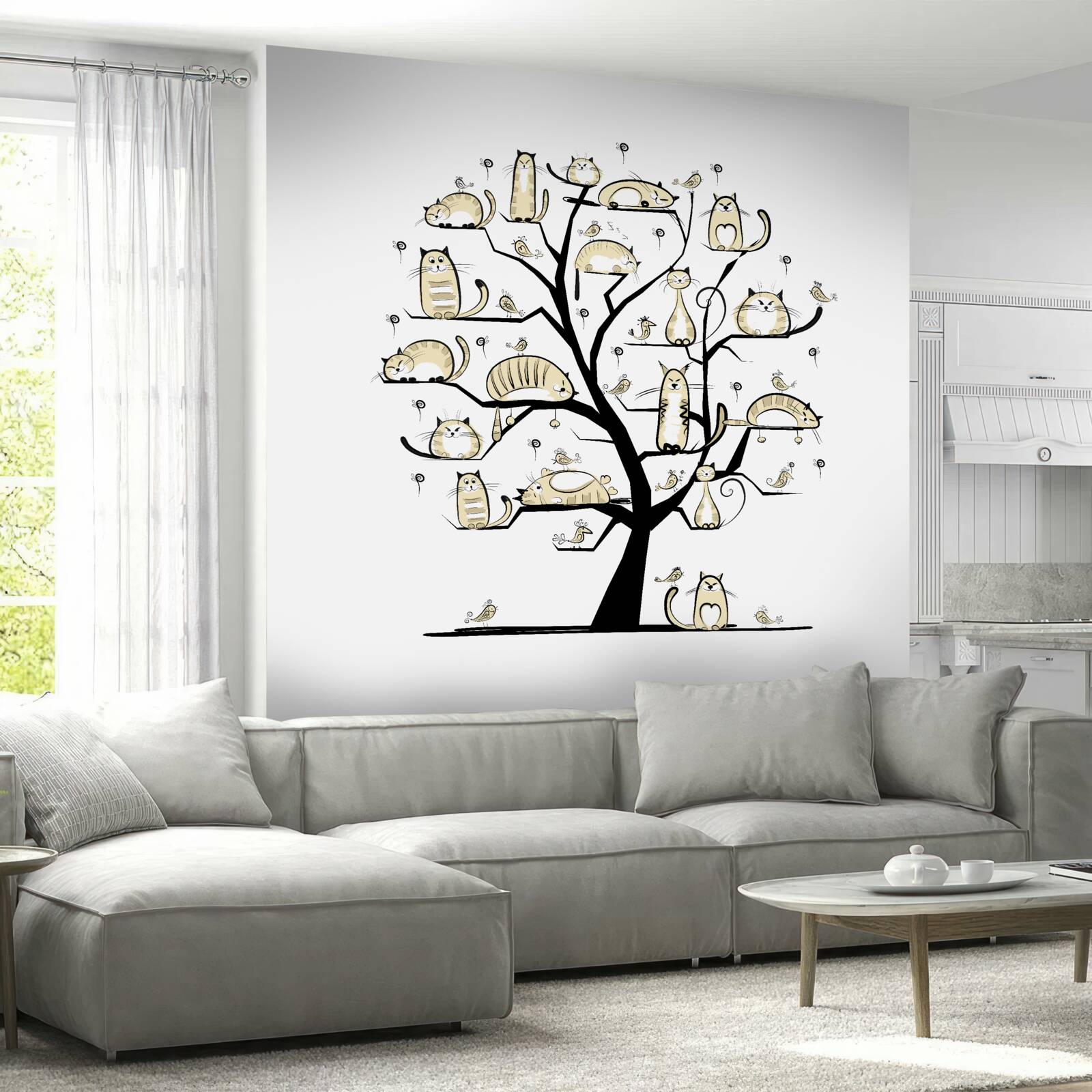 Fototapeta puszyste koty na gałęziach drzew