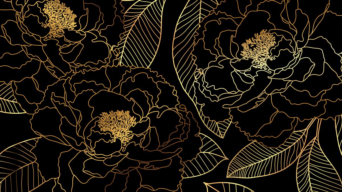 Fototapeta tekstura liści i kwiatów, cieniowana złotem